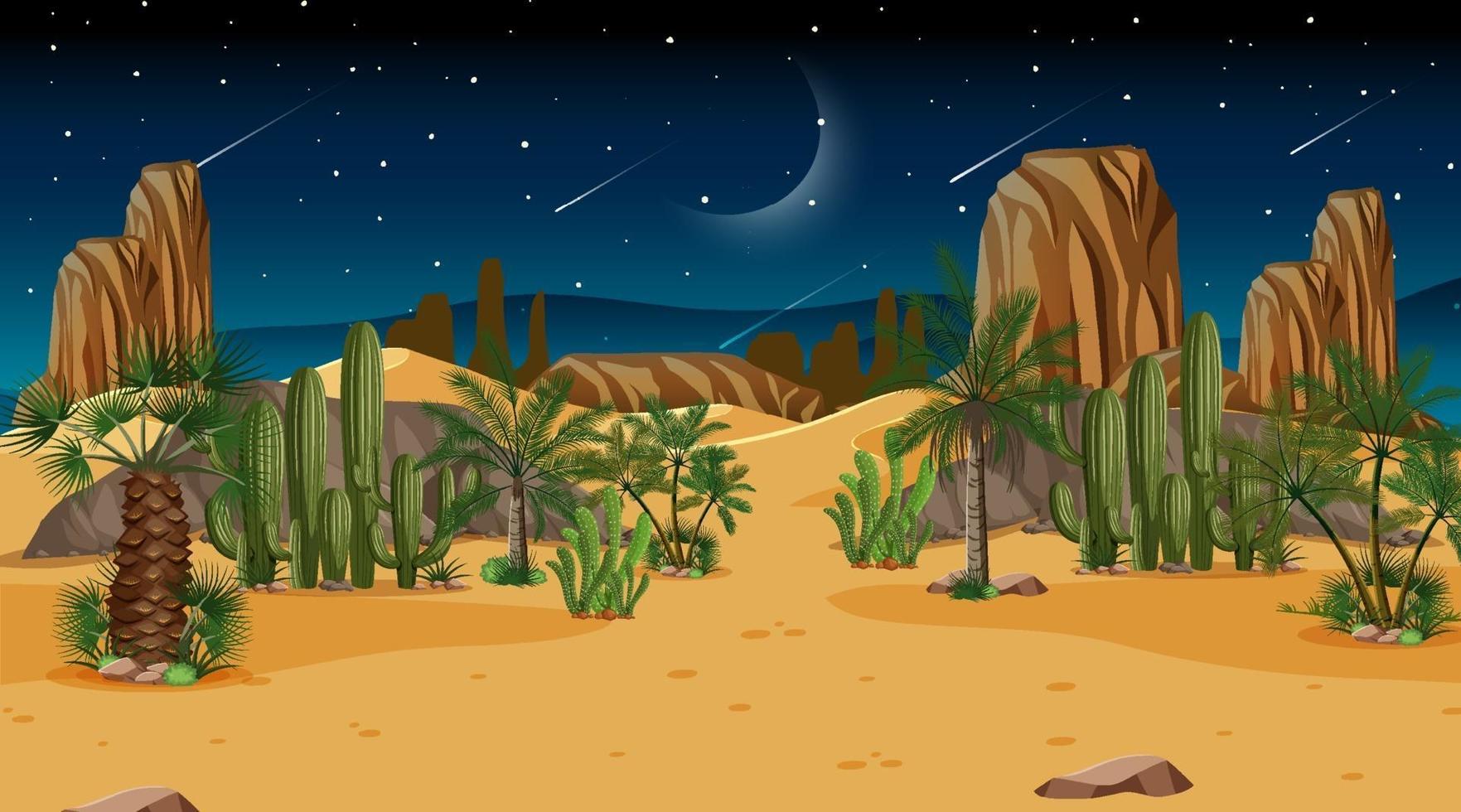 paesaggio della foresta del deserto alla scena notturna vettore