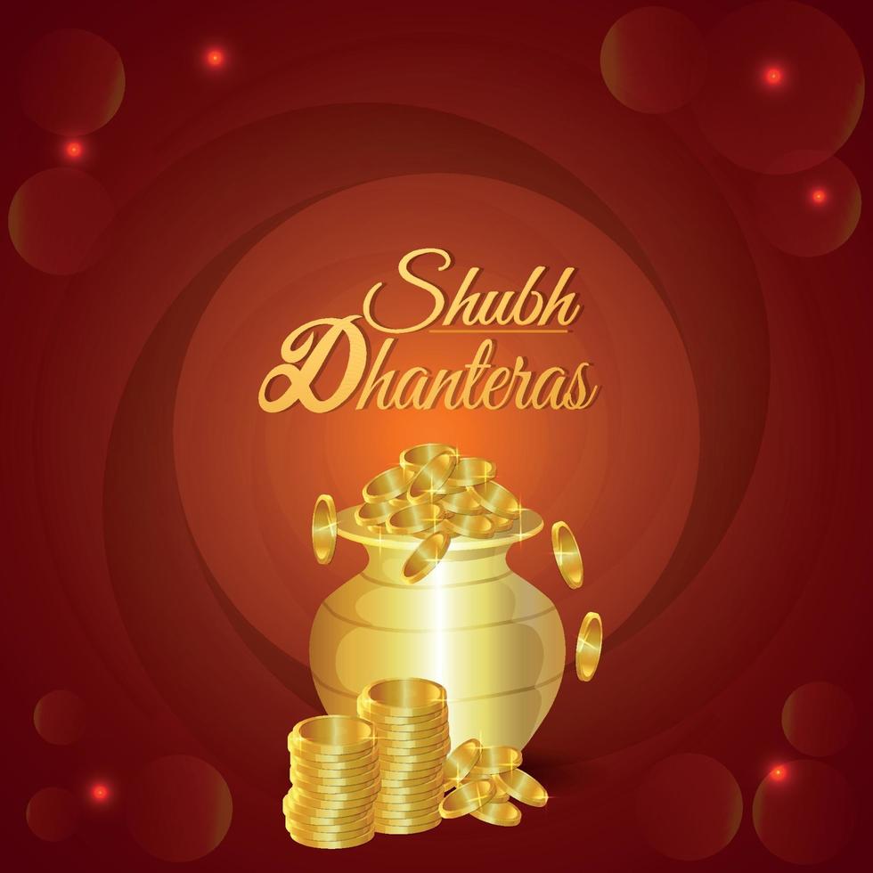 shubh dhanteras illustrazione vettoriale di pentola moneta d'oro