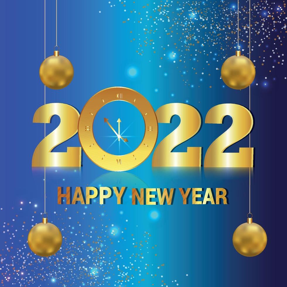 carta di invito felice anno nuovo 2022 con orologio da parete dorato vettore