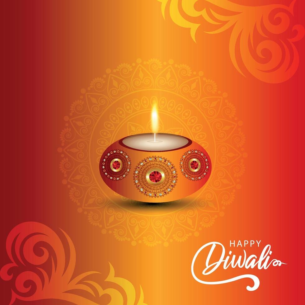 felice diwali celebrazione biglietto di auguri con olio di diwali creativo diya su sfondo creativo vettore