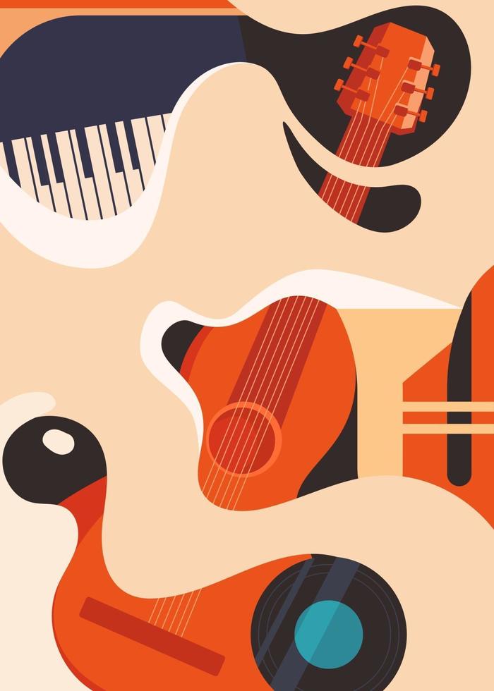 modello di poster con chitarra e pianoforte. vettore