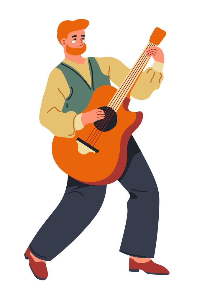 uomo giocando su acustico chitarra, chitarrista maschio vettore
