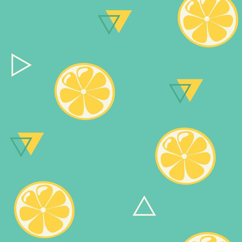 fette di limone con triangolo geometrico elementi seamless pattern isolato su sfondo turchese vettore