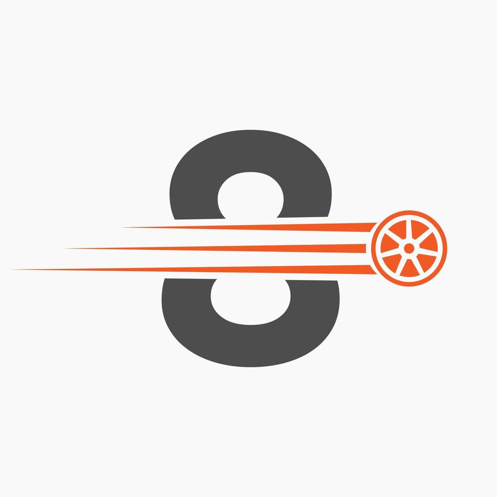 sport auto lettera 8 settore automobilistico logo concetto con trasporto pneumatico icona vettore