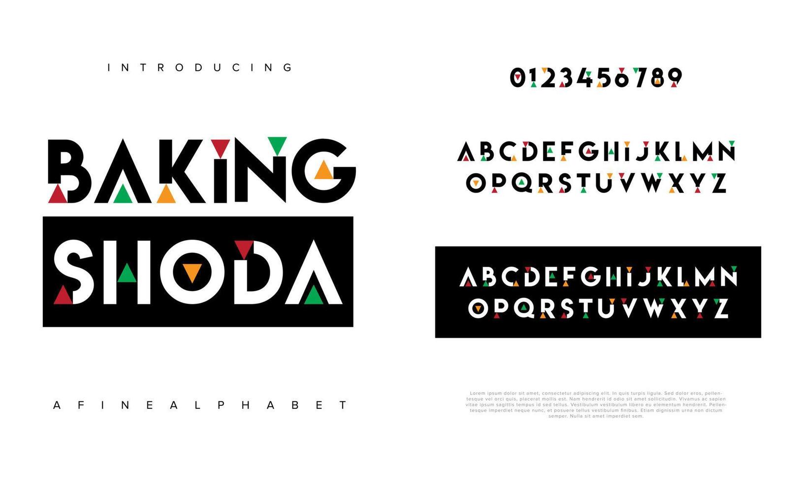 cottura al forno shoda astratto digitale tecnologia logo font alfabeto. minimo moderno urbano font per logo, marca eccetera. tipografia carattere tipografico maiuscolo minuscolo e numero. vettore illustrazione