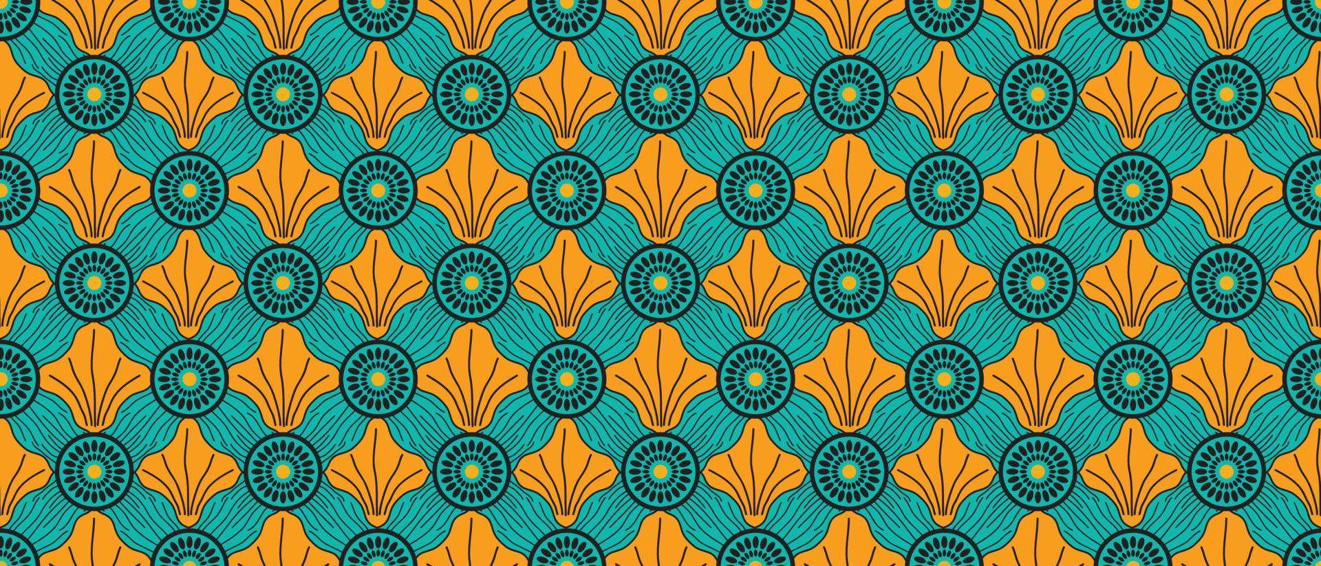 africano etnico tradizionale verde e arancia geometrico modelli. senza soluzione di continuità bellissimo kitenge, chitenge, ankara stile. moda design nel colorato. geometrico astratto motivo. ankara stampe, africano cera Stampa vettore