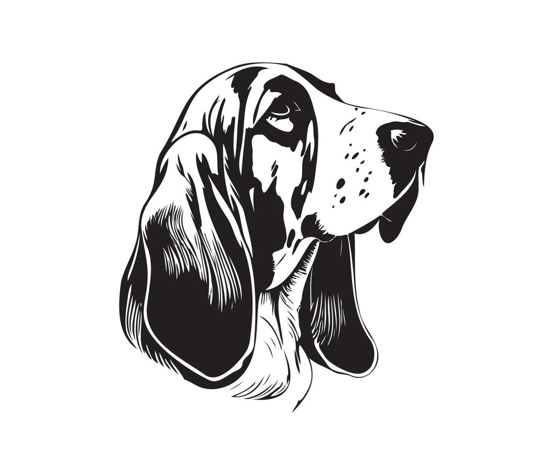 bassetto cane da caccia viso, sagome cane viso, nero e bianca bassetto cane da caccia vettore