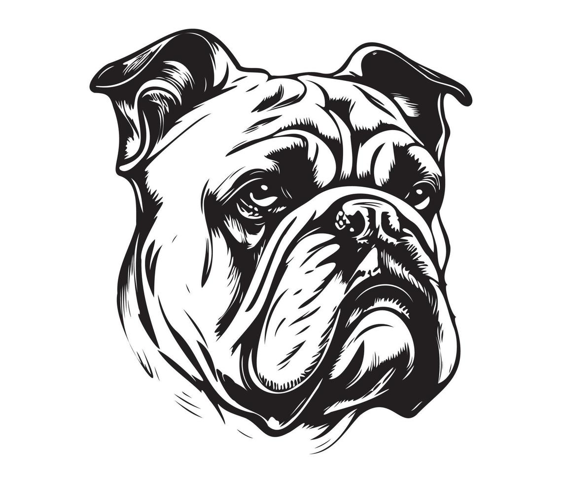 bulldog viso, silhouette cane viso, nero e bianca bulldog vettore