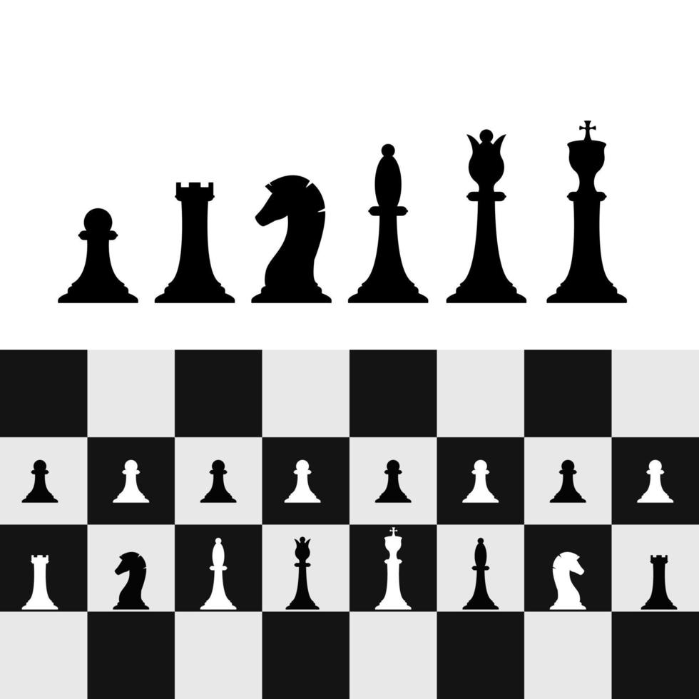 impostato di scacchi pezzi su scacchiera. scacchi strategia e tattica. vettore illustrazione
