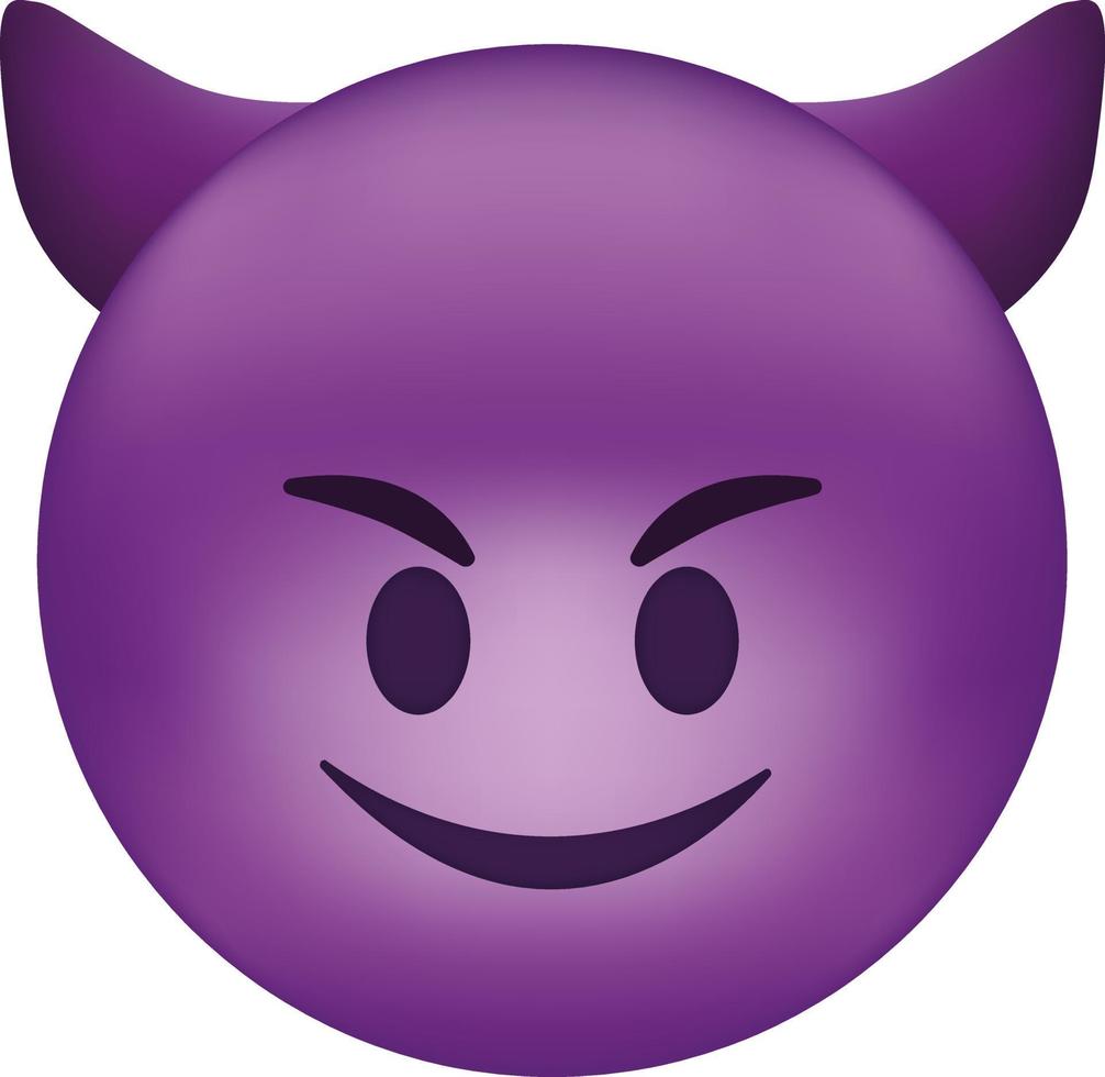 il male diavolo emoji. contento viola emoticon con diavolo corna vettore