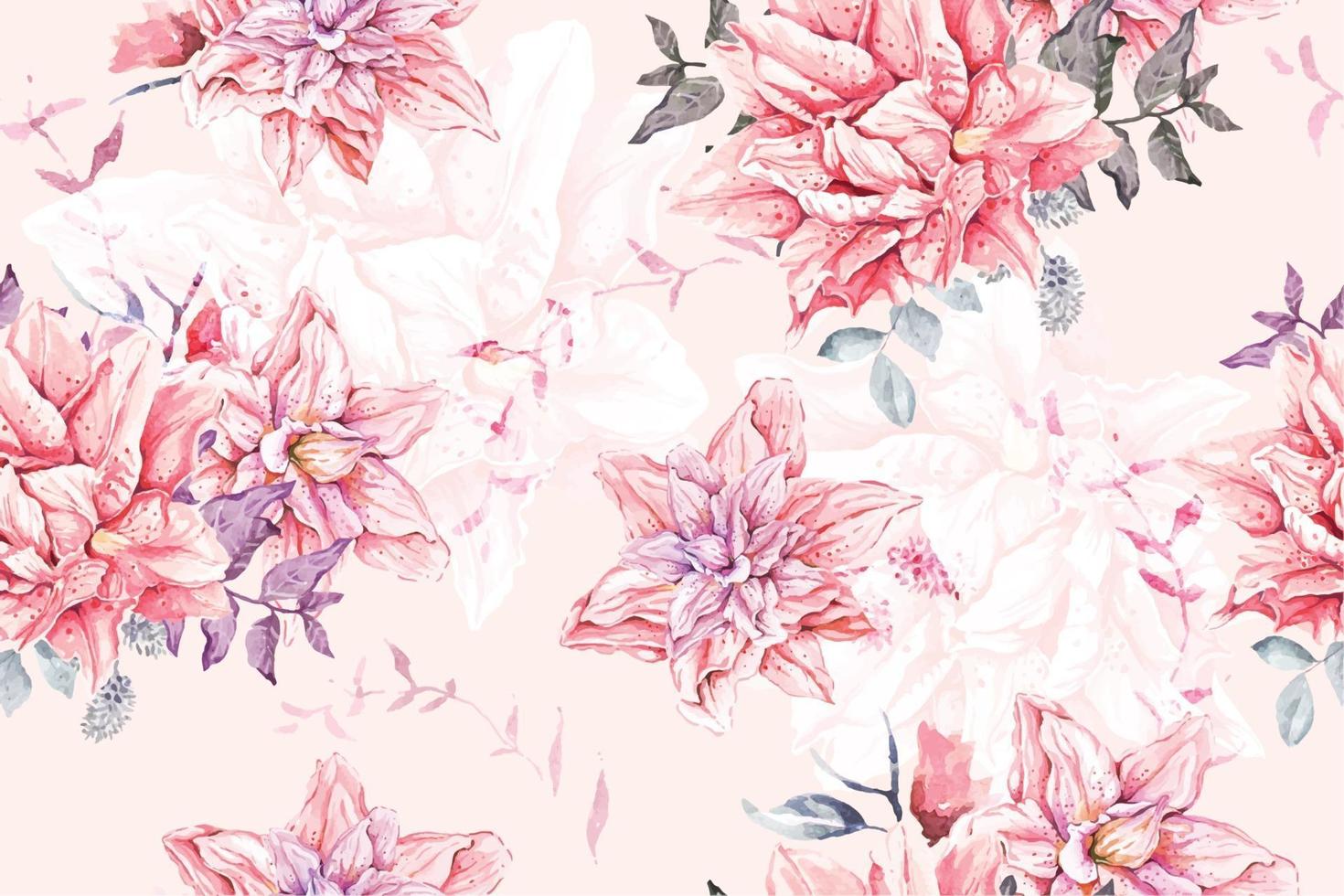 Seamless pattern di acquerelli che sbocciano fiori vettore