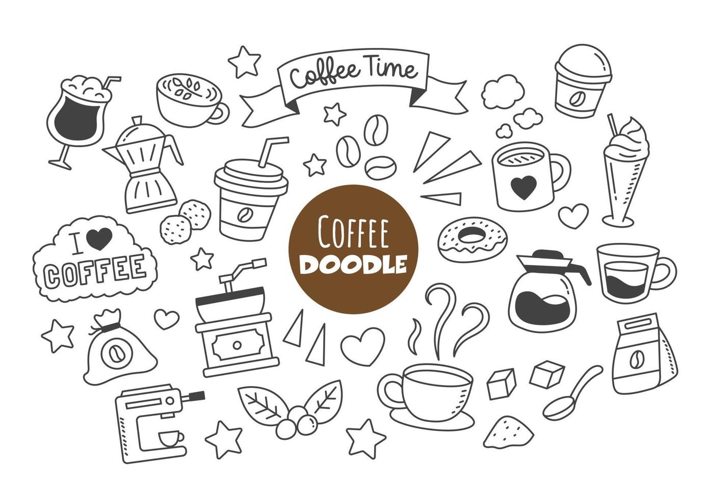 doodle di caffè kawaii vettore