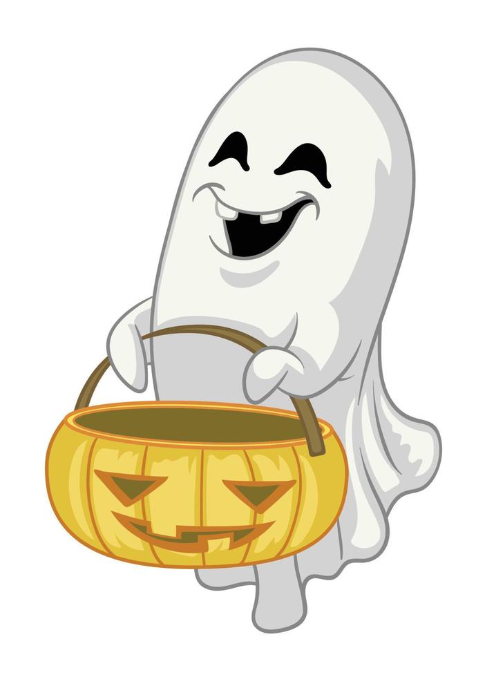 cartone animato fantasma personaggio hold il Halloween zucca vettore