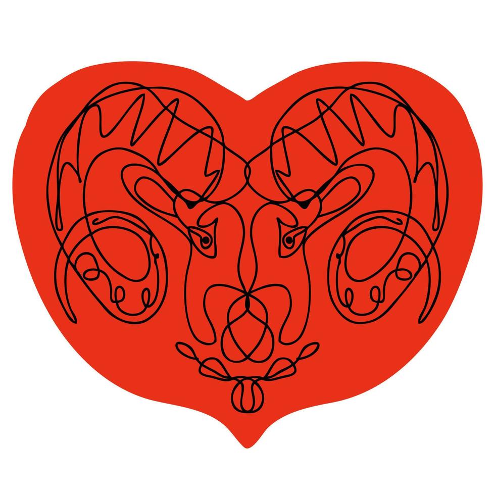 caotico linea zodiaco scarabocchio cartello Ariete su cuore forma. Perfetto Stampa per tee, adesivi, carte. vettore