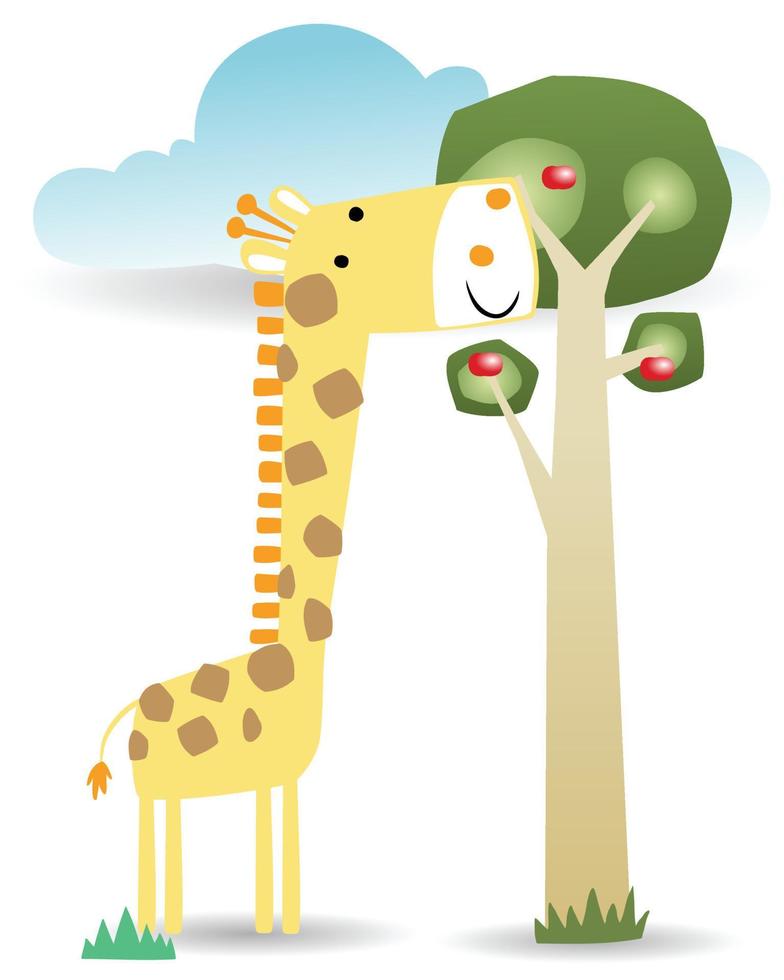 vettore di giraffa cartone animato e fruttuoso albero