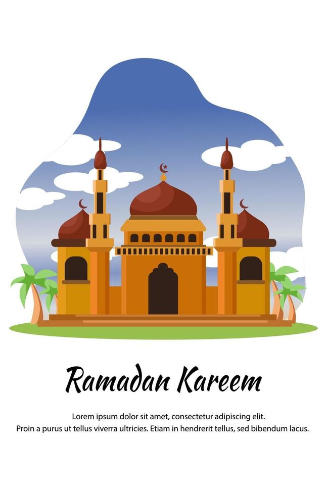 moschea piana del fumetto all'illustrazione del fumetto di ramadan kareem vettore