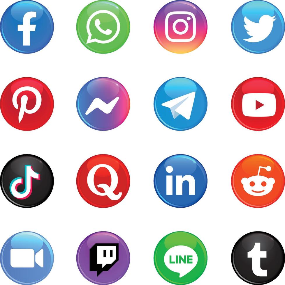 icona impostato - sociale media pulsante cerchio vettore