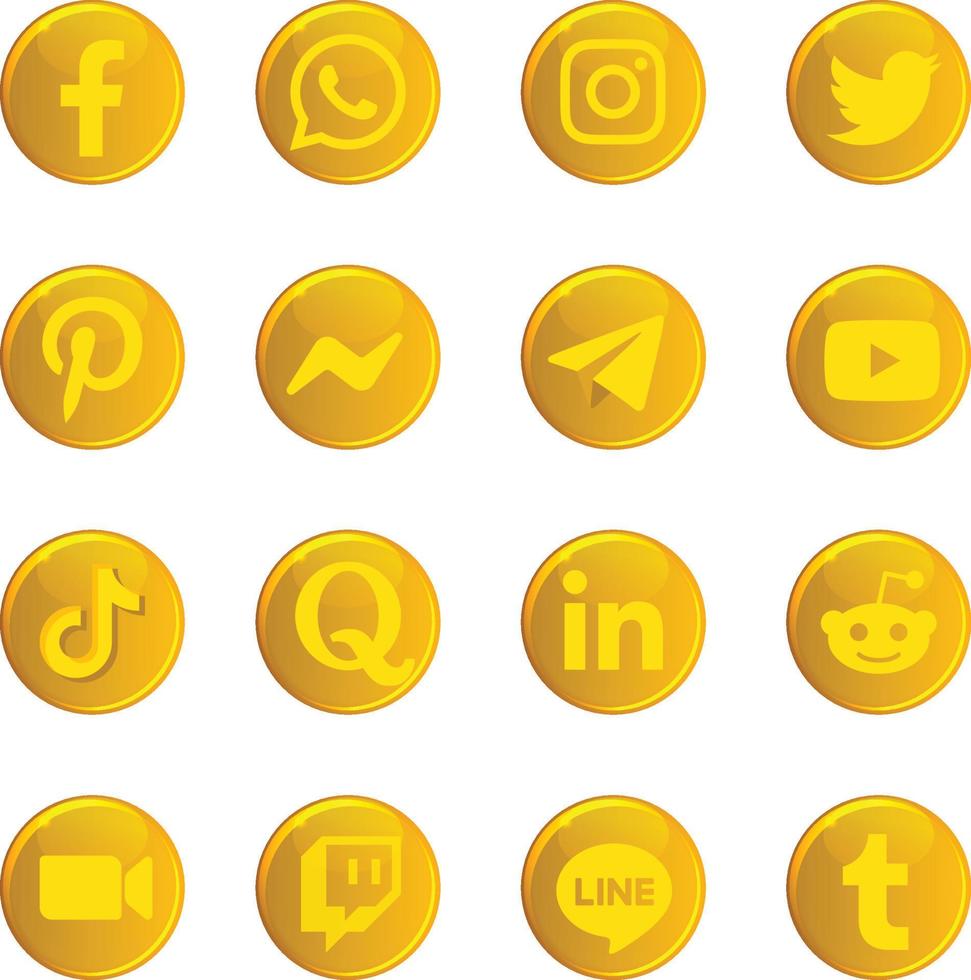 icona impostato - sociale media pulsante oro vettore
