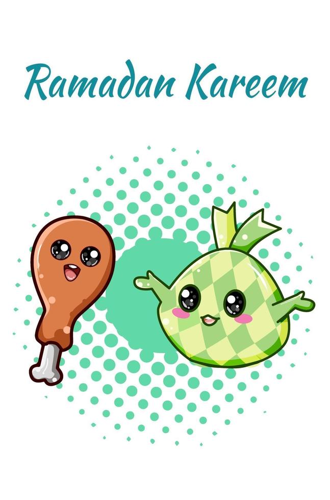 simpatico riso ramadan con illustrazione di cartone animato di pollo vettore