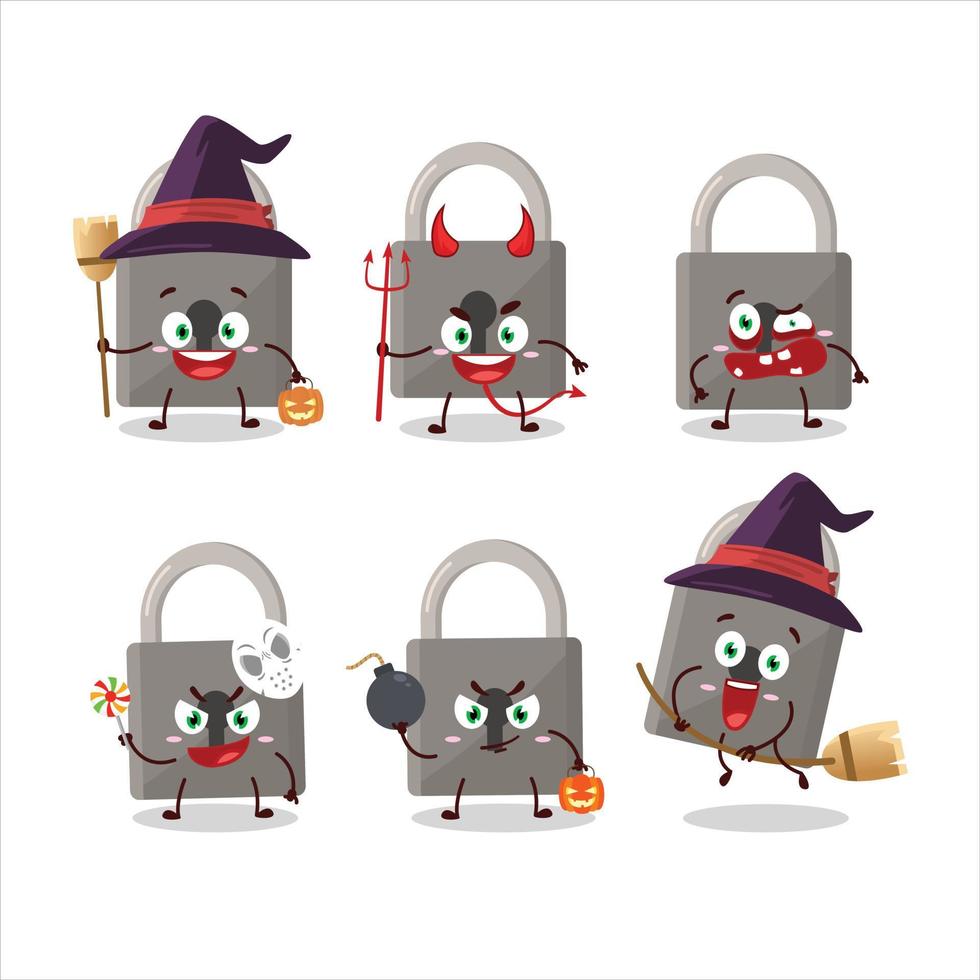 Halloween espressione emoticon con cartone animato personaggio di serratura vettore