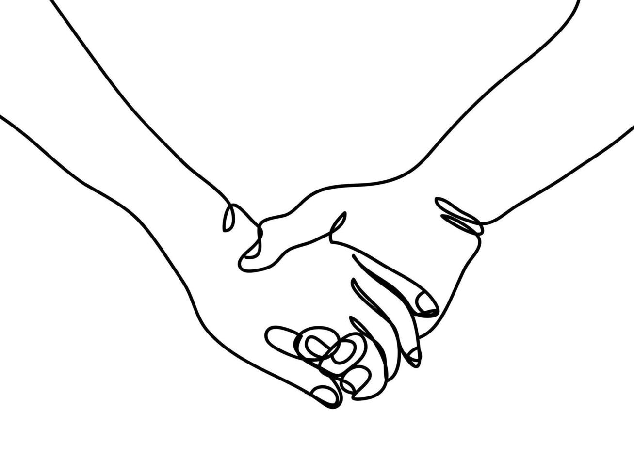 mano disegnato continuo linea di coppia Tenere mani. manifesto arte Stampa. vettore illustrazione