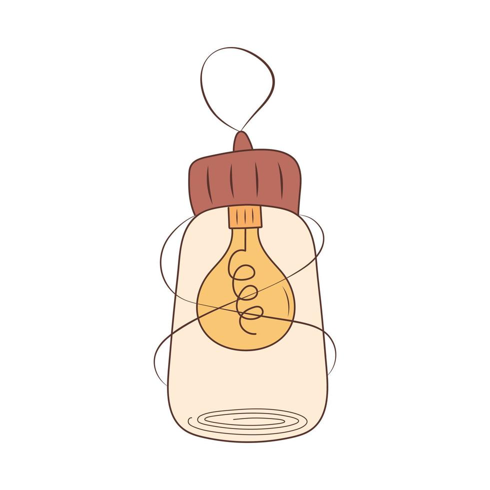 accogliente Vintage ▾ lampada. leggero lampadina nel un' bottiglia, pendente lampada. mano disegnato illustrazione nel scarabocchio stile. vettore