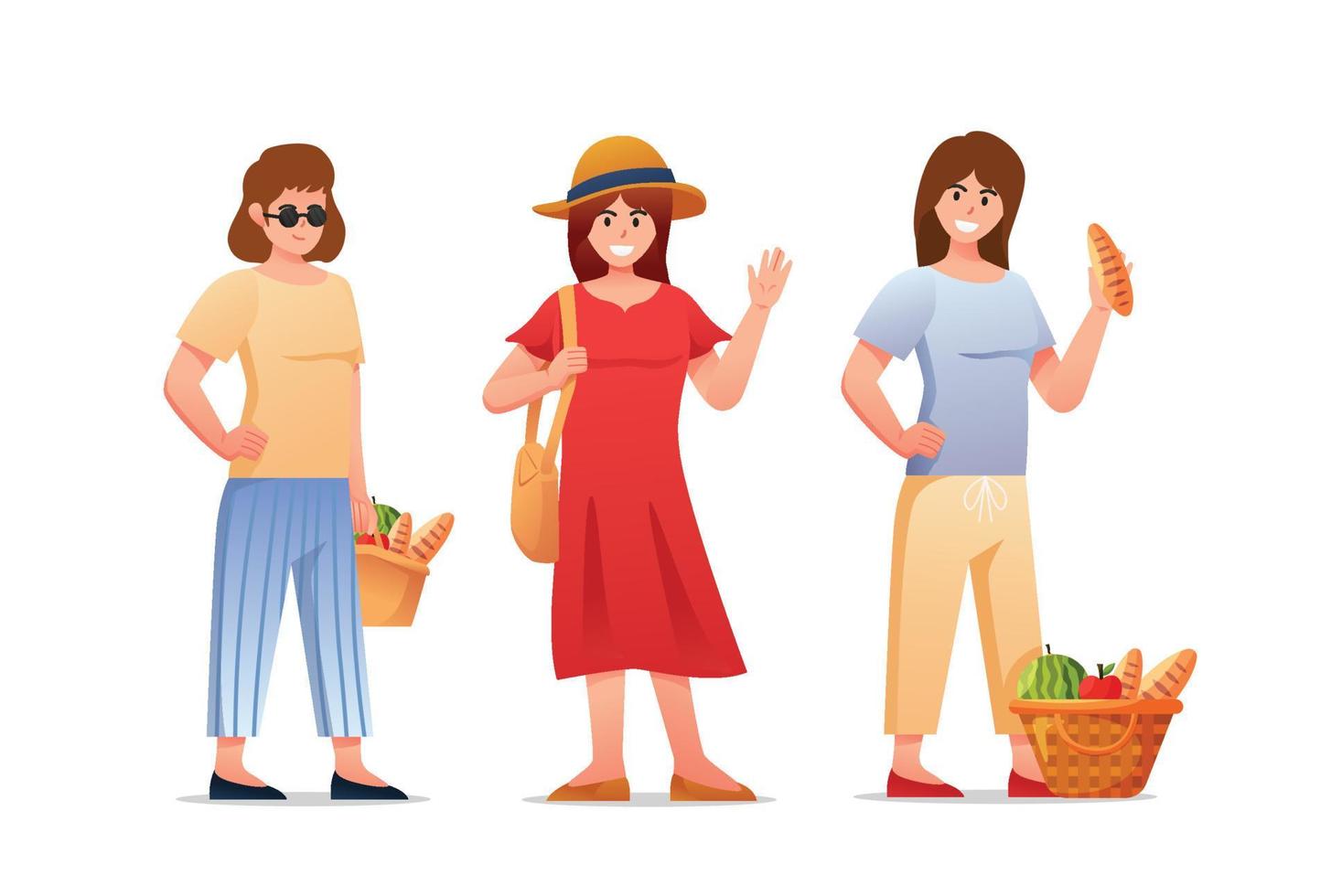 personaggi donna picnic su estate vacanze vettore illustrazione