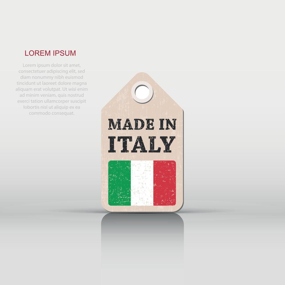 appendere etichetta fatto nel Italia con bandiera. vettore illustrazione
