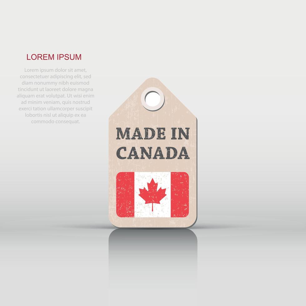 appendere etichetta fatto nel Canada con bandiera. vettore illustrazione