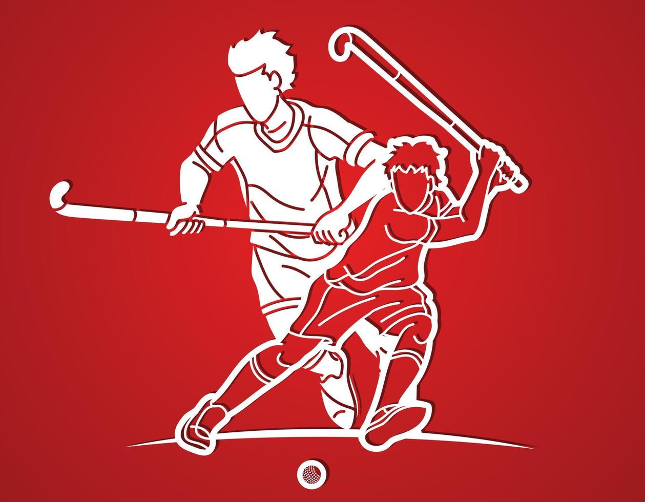 silhouette campo hockey sport maschio Giocatori mescolare azione vettore