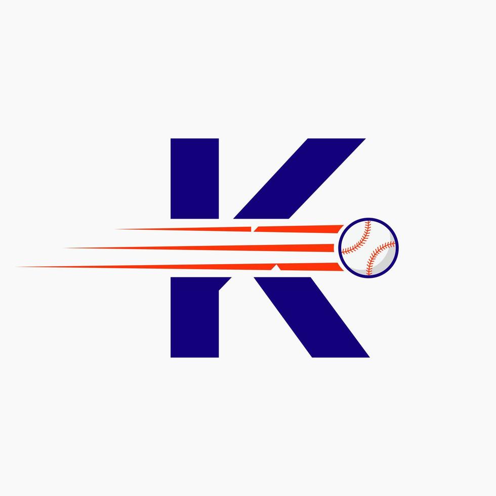iniziale lettera K baseball logo con in movimento baseball icona vettore