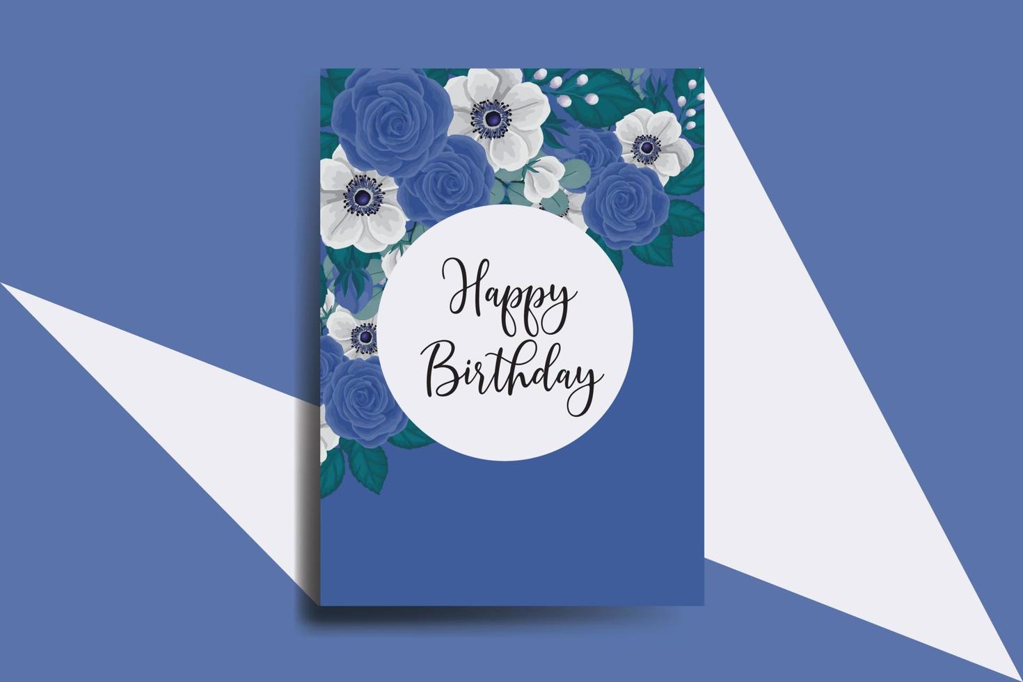 saluto carta compleanno carta digitale acquerello mano disegnato blu rosa fiore design modello vettore