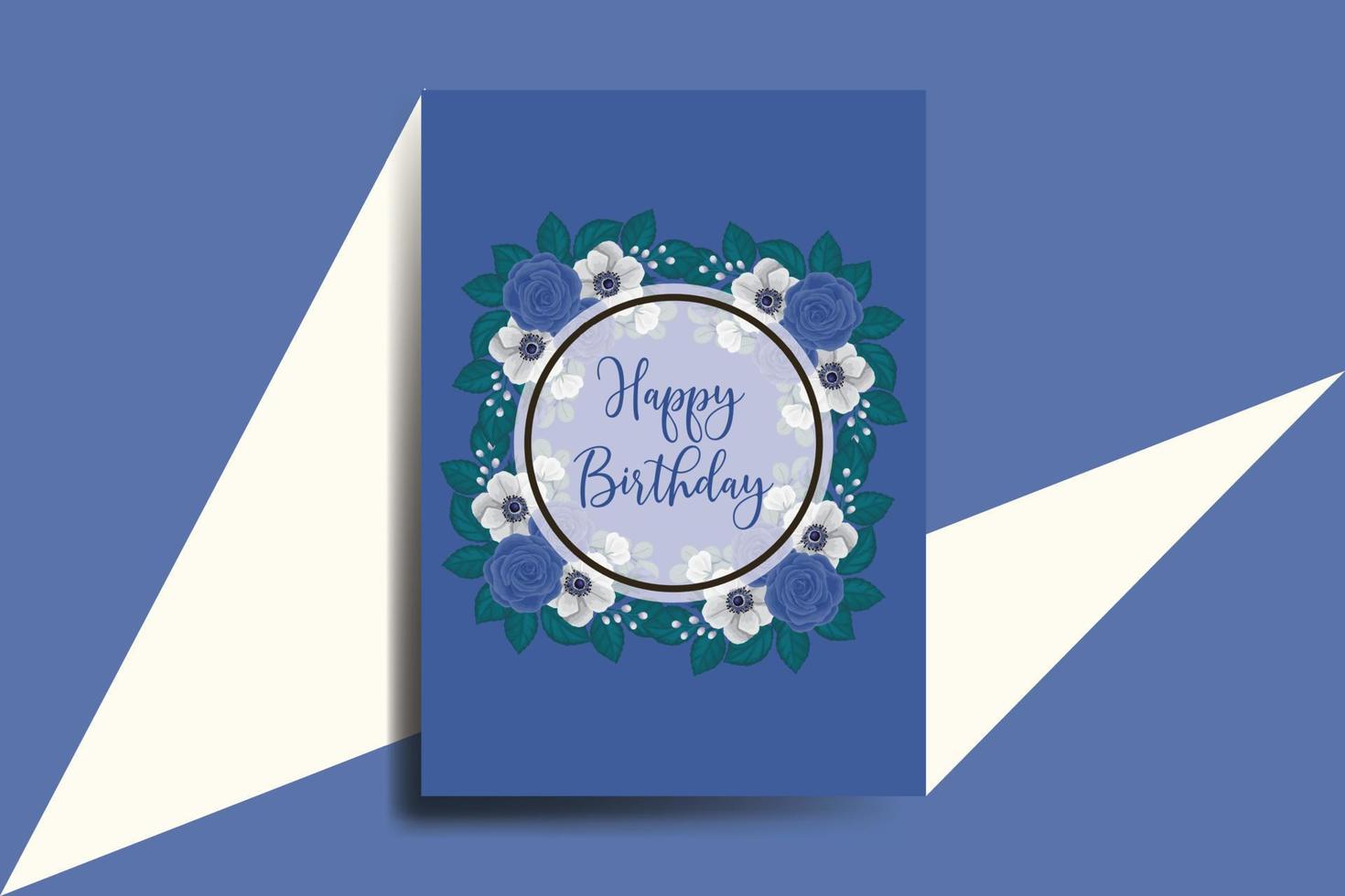 saluto carta compleanno carta digitale acquerello mano disegnato blu rosa fiore design modello vettore