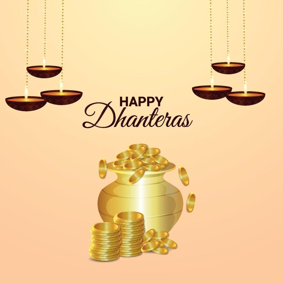 festival indiano di shubh dhanteras celebrazione biglietto di auguri vettore