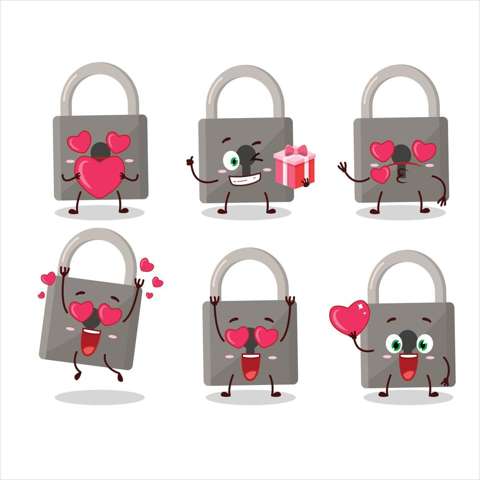 serratura cartone animato personaggio con amore carino emoticon vettore