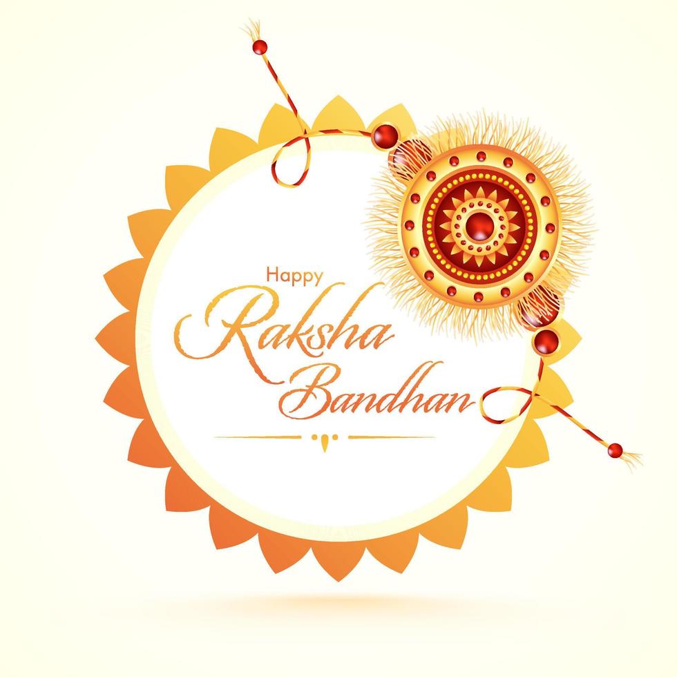 contento Raksha bandhan font con bellissimo rakhi su bianca sfondo. vettore