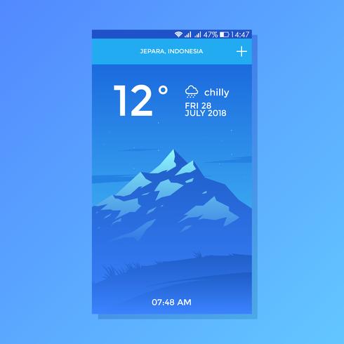 Vettore di progettazione dello schermo di app del tempo del fondo della montagna di Chilly