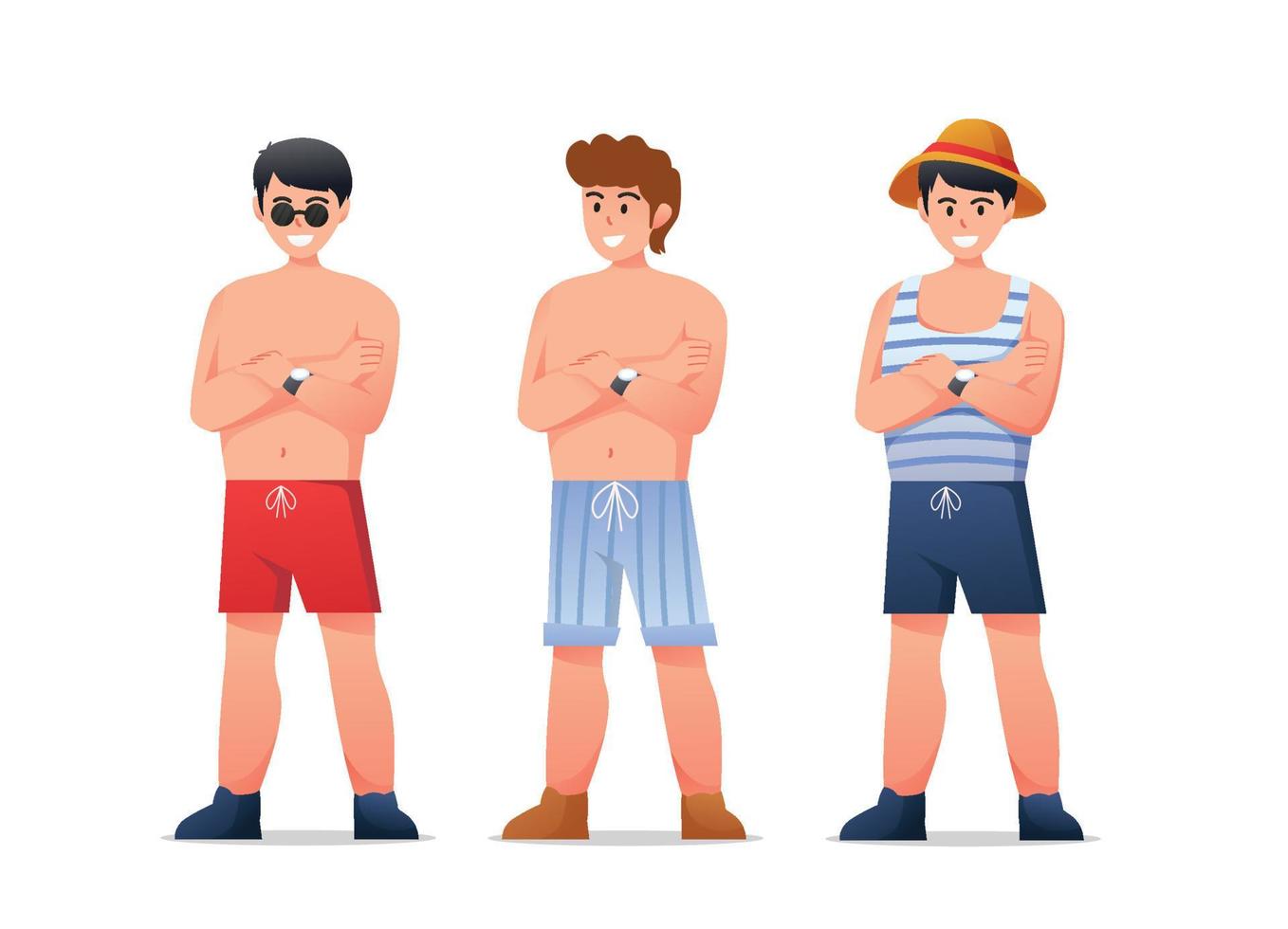 personaggi uomo nel costumi da bagno estate vacanze vettore illustrazione