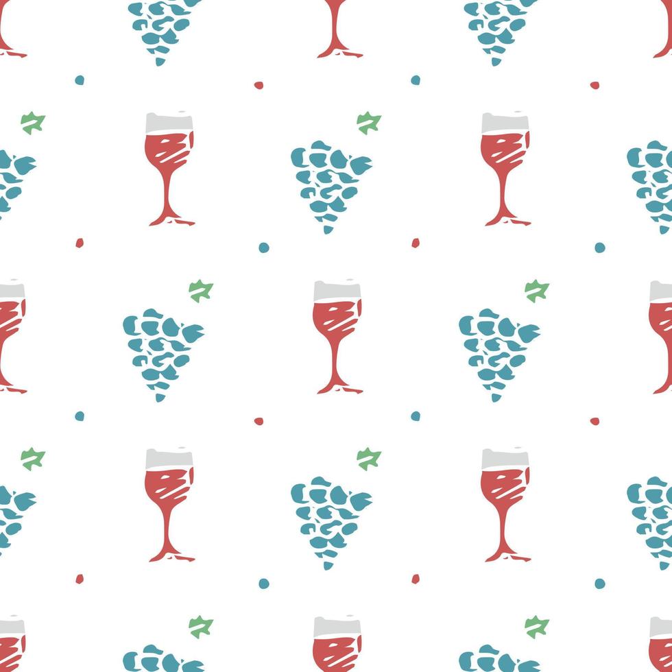 modello di vino senza soluzione di continuità. illustrazione di doodle di vettore con vino e uva. modello con vino