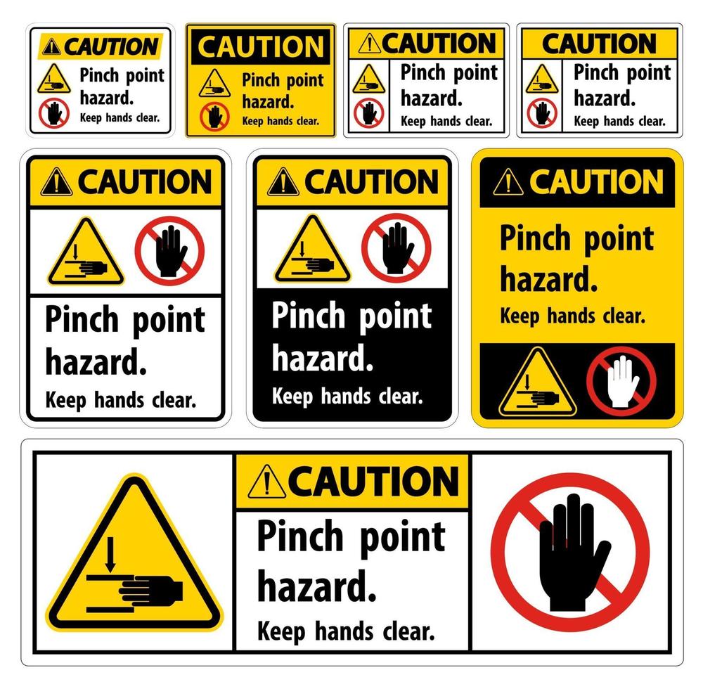 Attenzione punto di pizzico pericolo, tenere le mani libere segno simbolo isolare su sfondo bianco, illustrazione vettoriale