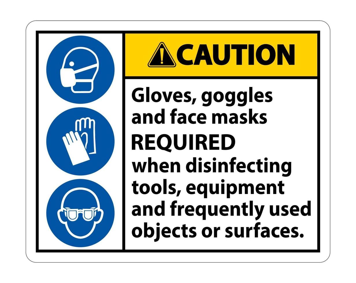 cautela guanti, occhiali e maschere per il viso richiesto segno su sfondo bianco, illustrazione vettoriale eps.10