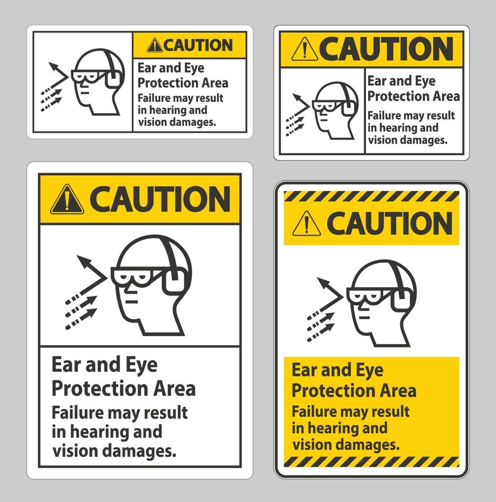 segnale di attenzione area di protezione per orecchie e occhi, un guasto può causare danni all'udito e alla vista vettore