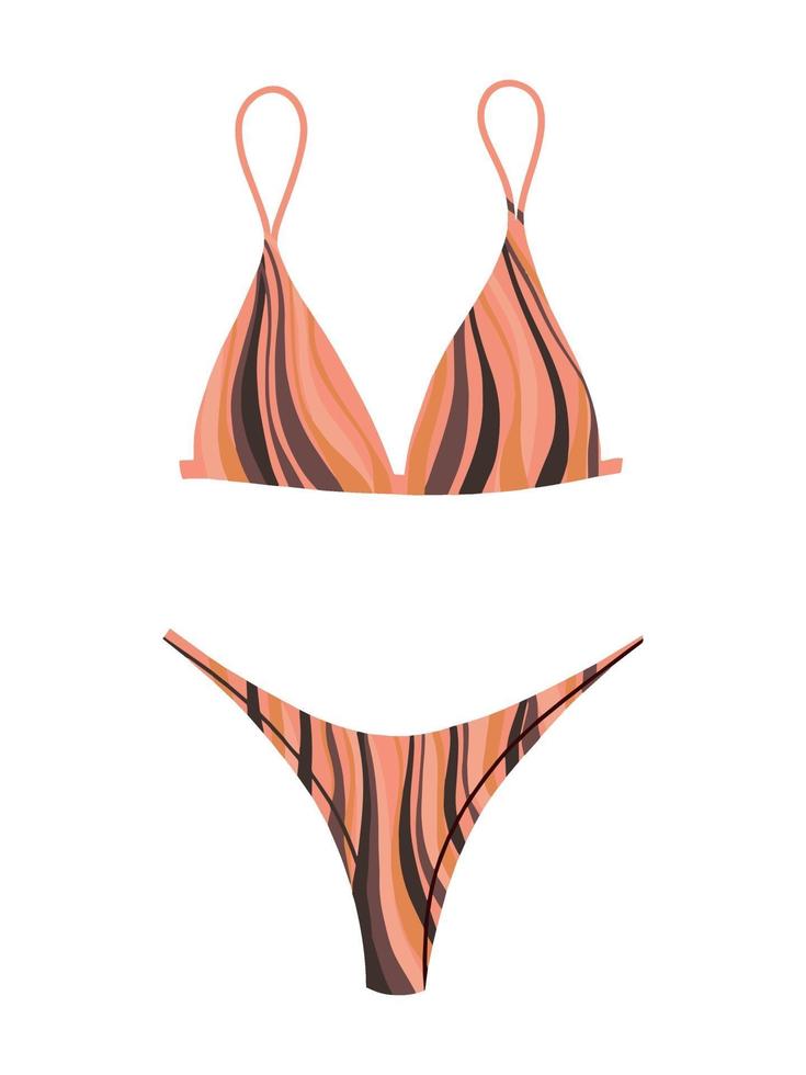 costume da bagno due pezzi da donna con stampa a righe. costume da bagno bikini alla moda alla moda moderna. illustrazione di cartone animato piatto vettoriale. vestiti da bagno vettore