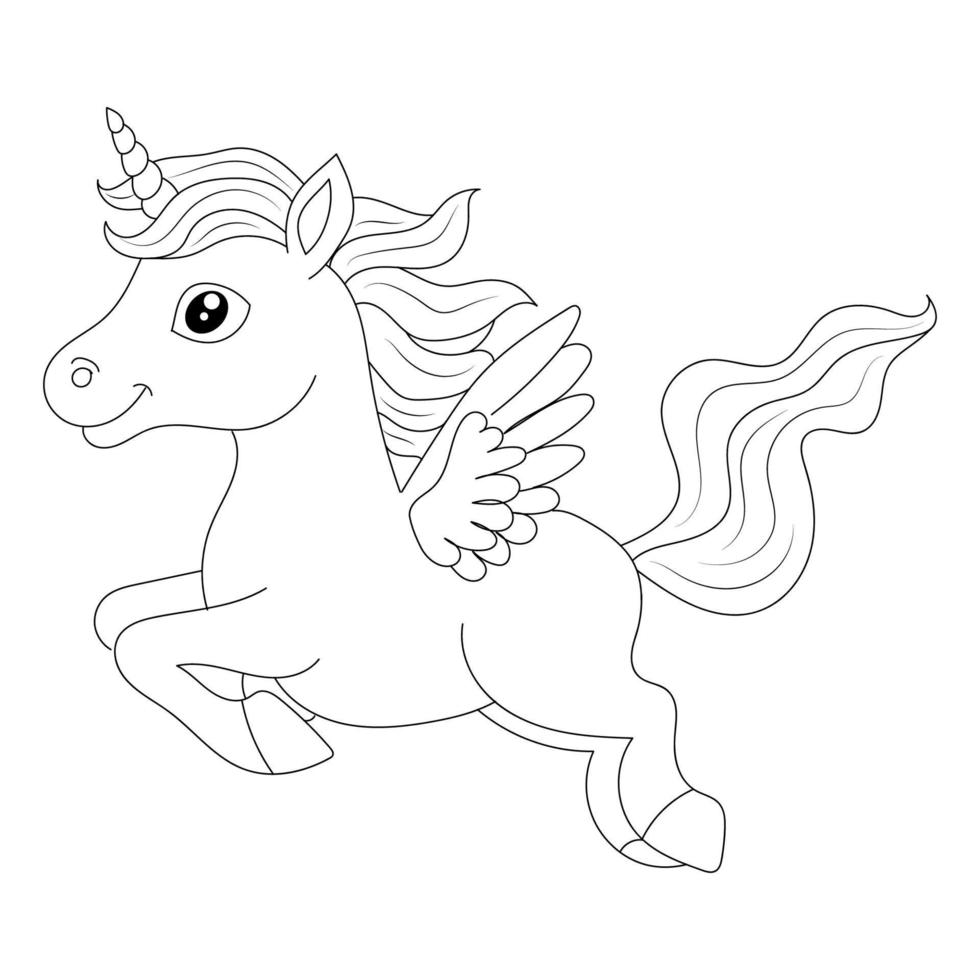 nero e bianca linea arte unicorno bambini illustrazione vettore