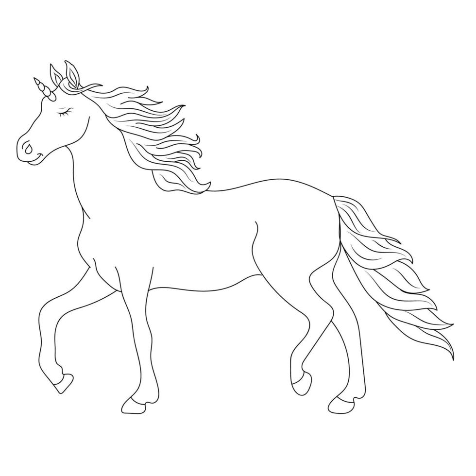 nero e bianca linea arte unicorno bambini illustrazione vettore