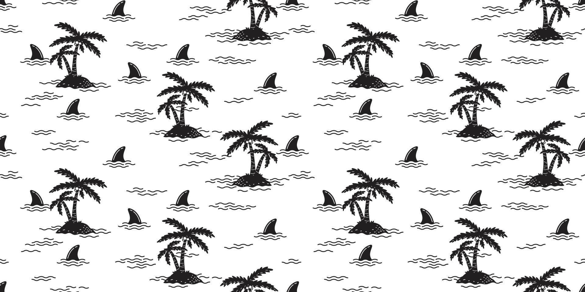 squalo senza soluzione di continuità modello pinna palma albero Noce di cocco albero delfino balena vettore oceano onda isola isolato sfondo sfondo