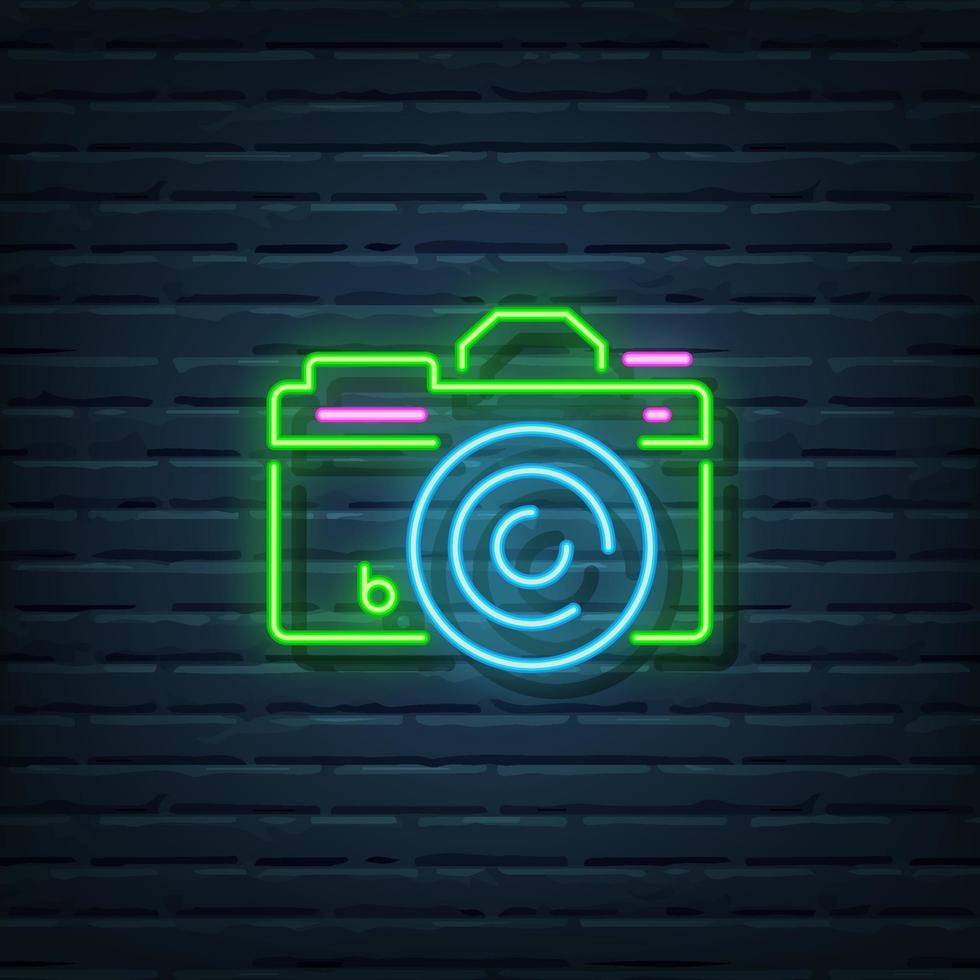 insegna al neon della fotocamera vettore