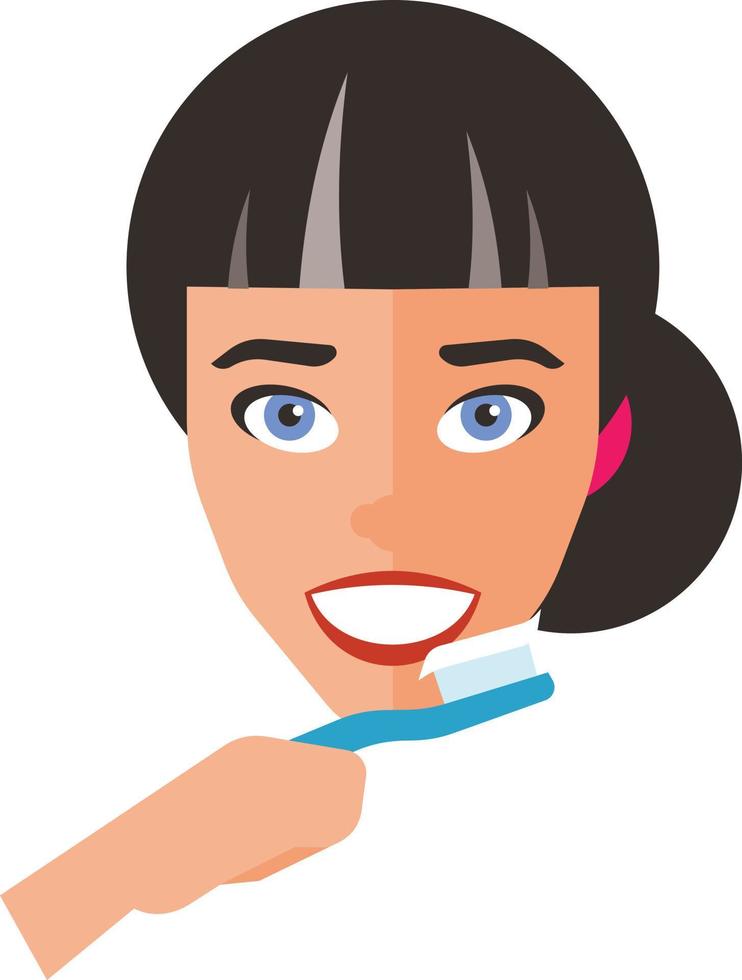 Immagine di un' ragazza pulizia sua denti vettore