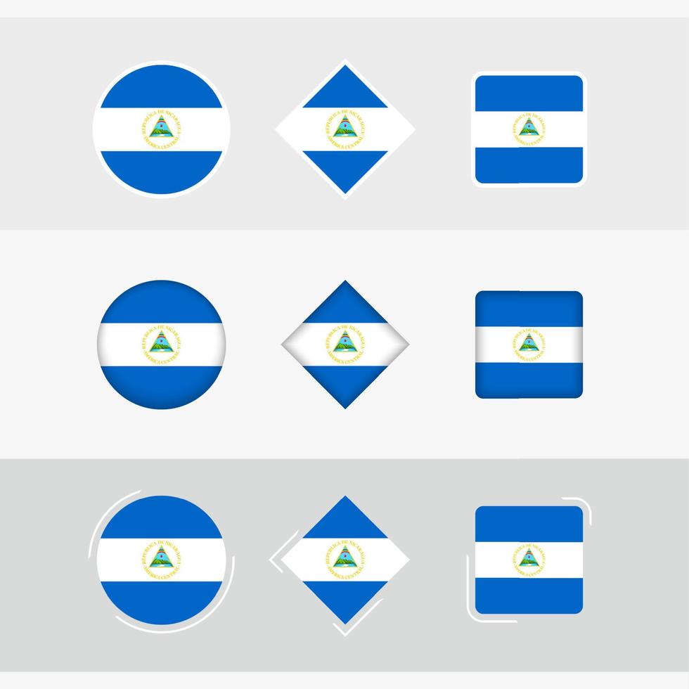 Nicaragua bandiera icone impostare, vettore bandiera di Nicaragua.