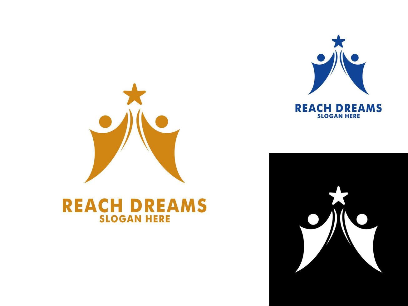 raggiungendo sognare logo, astratto umano raggiungere sogni, successo, obbiettivo creativo simbolo idea logo concetto. vettore